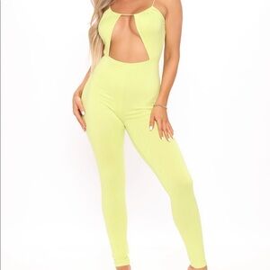 Fashion Nova Night Out Necessity Lime Jumpsuit XS